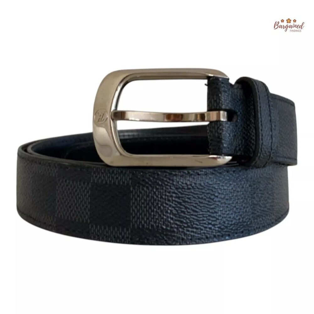 Authentic Louis Vuitton Canvas Leather Damier Graphite Ellipse Buckle Belt 90/36